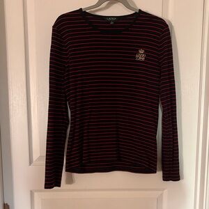Ralph Lauren Red and Black Striped Long Sleeve Tee